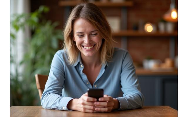 Woman happily turning off a smartphone, symbolizing digital detox