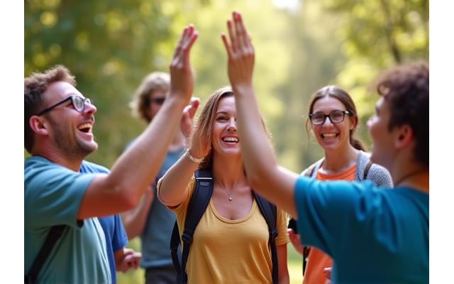 Group of diverse people cheering during a fitness challenge