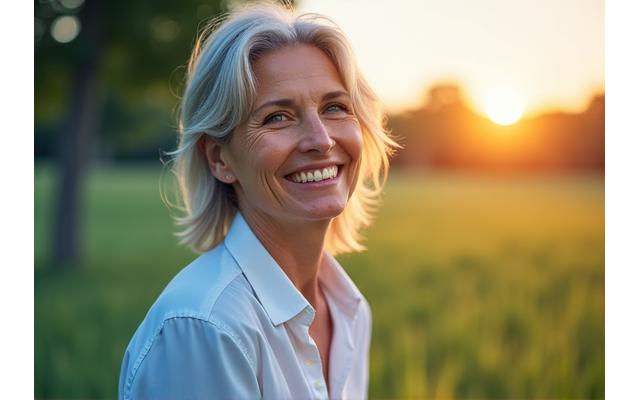 Happy woman before and after a wellness journey