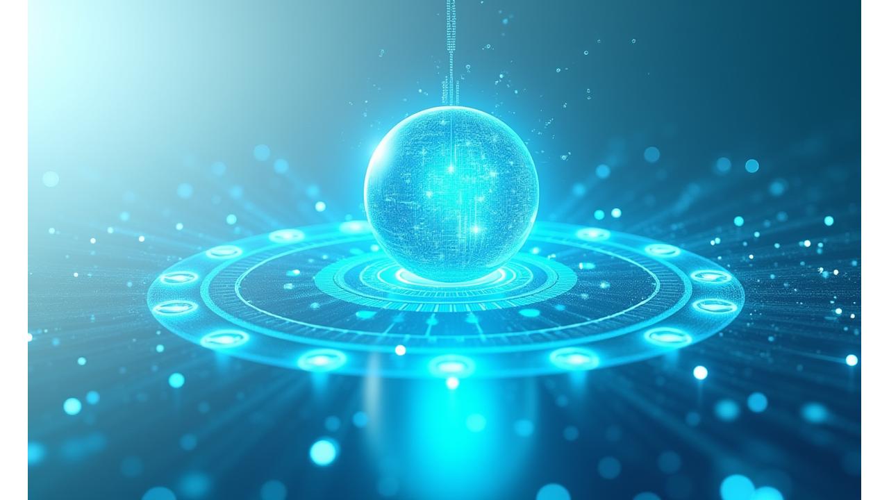 Abstract depiction of secure data flow and protection, with glowing shields and interconnected nodes