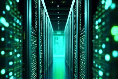 Reliable server infrastructure with green uptime metrics and elegant digital connections